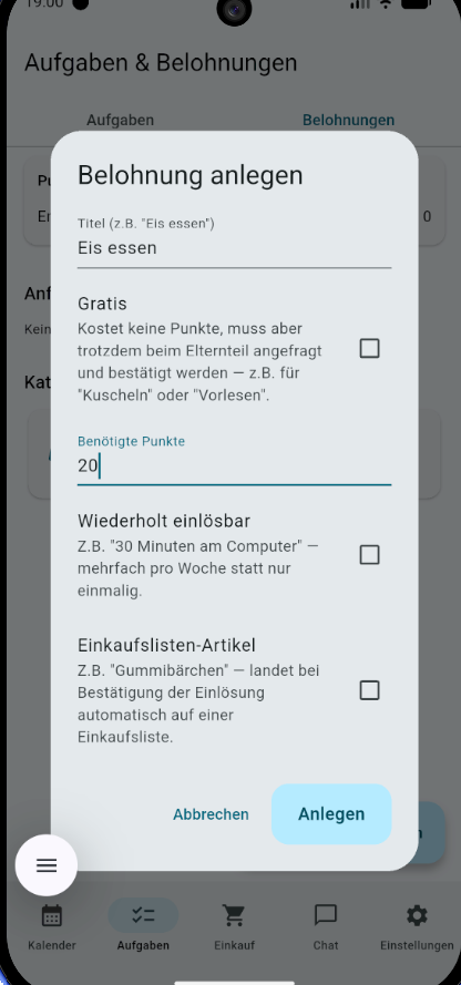 mitPlan Belohnung anlegen