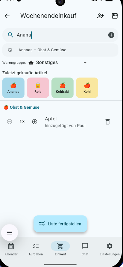 mitPlan Einkaufsliste