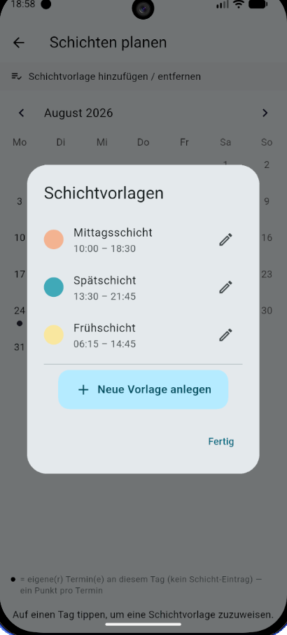 mitPlan Schichtvorlagen